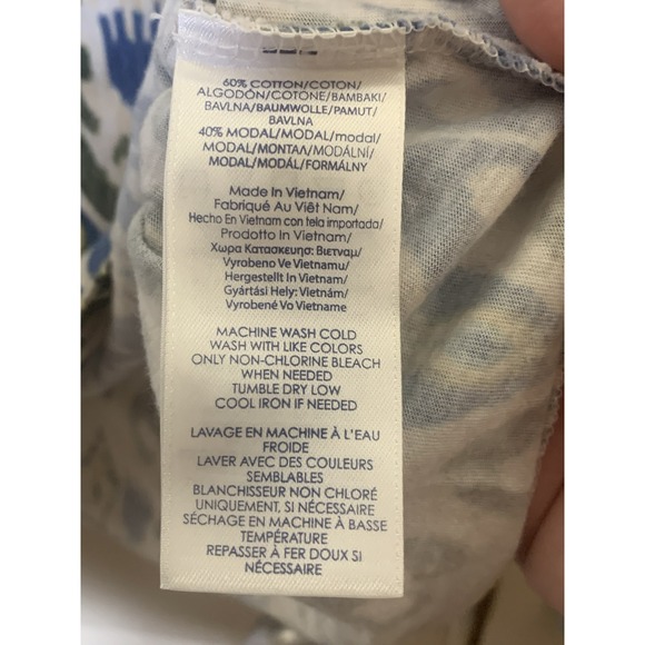 Chaps Denim Top Women 3X Blue Green Ikat Damask Print Short Sleeve EUC - Picture 4 of 4